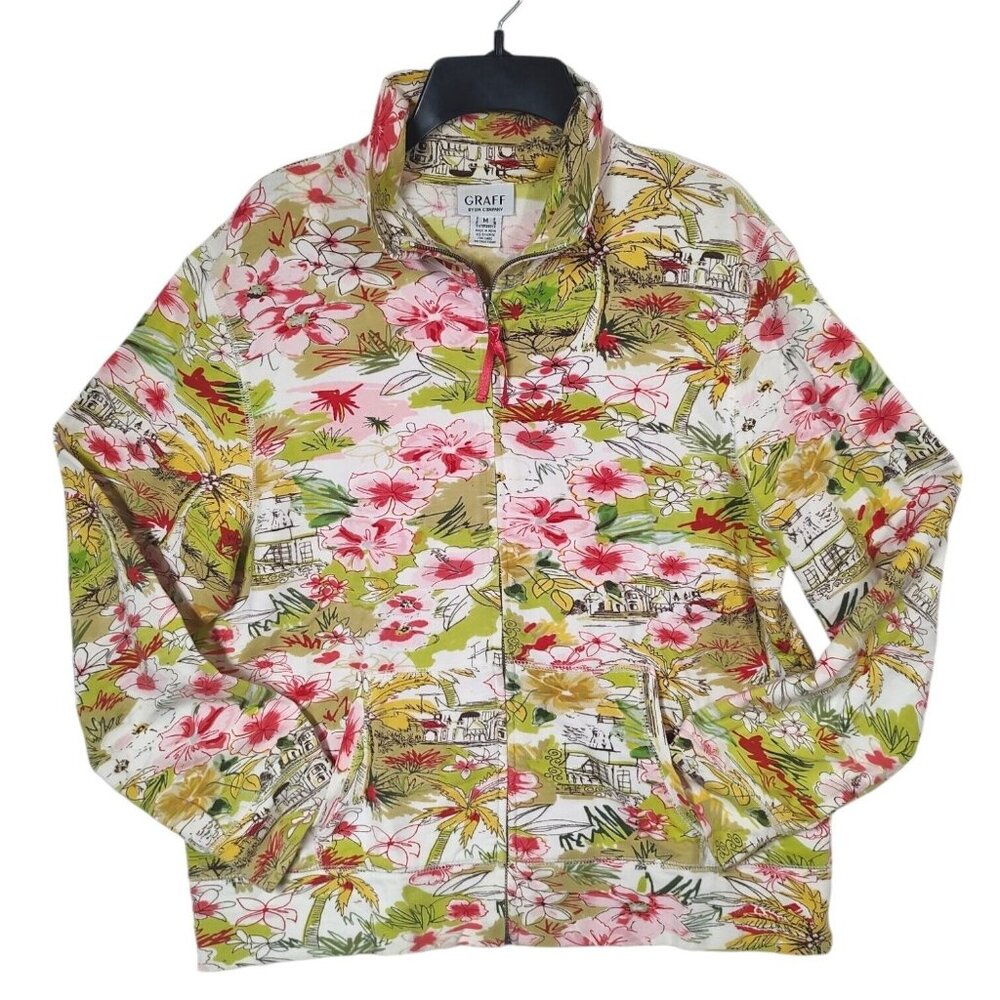 GRAFF Byum Co Full Zip Jacket Floral Pink Green Women's Medium